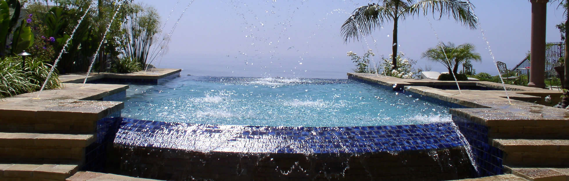 Infiniy edge pool with water tunnel in Newport Coast, Orange County